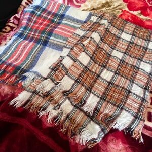 Plaid Fringe Scarves Set
